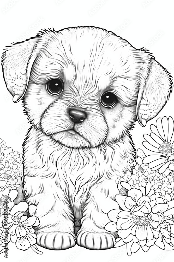 cute puppy dog. coloring book page for coloring book. doodling for ...