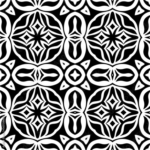 Vector pattern in geometric ornamental style. Black and white color.Seamless repeat pattern.Simple geo all over print block for apparel textile, ladies dress, fashion garment, digital wall paper.