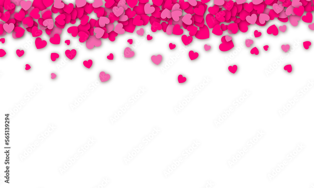 Valentines day background design with pink heart stickers scattered on ...