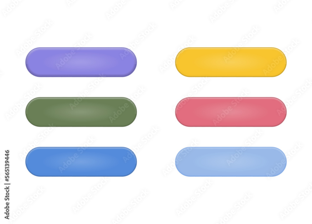 Set of cute colored 3d matte buttons for web design. 3d realistic design element. Vector illustration. 