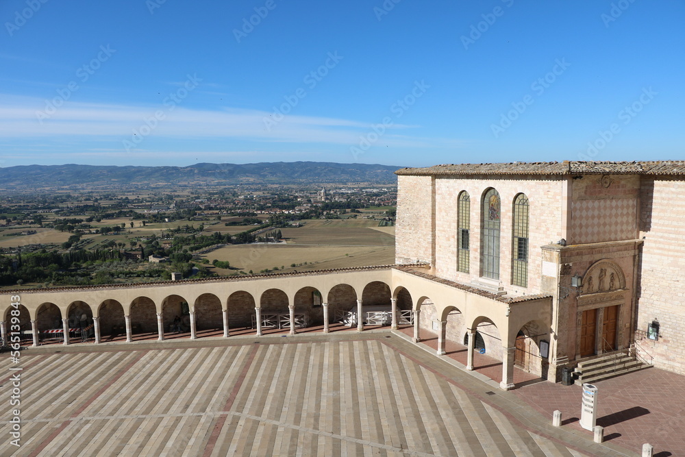 Basilica San Francesco square in Assisi, Umbria Italy