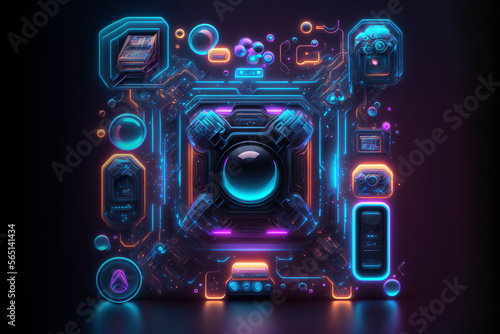 Abstract 3D neon background, purple futuristic technology AI Generated