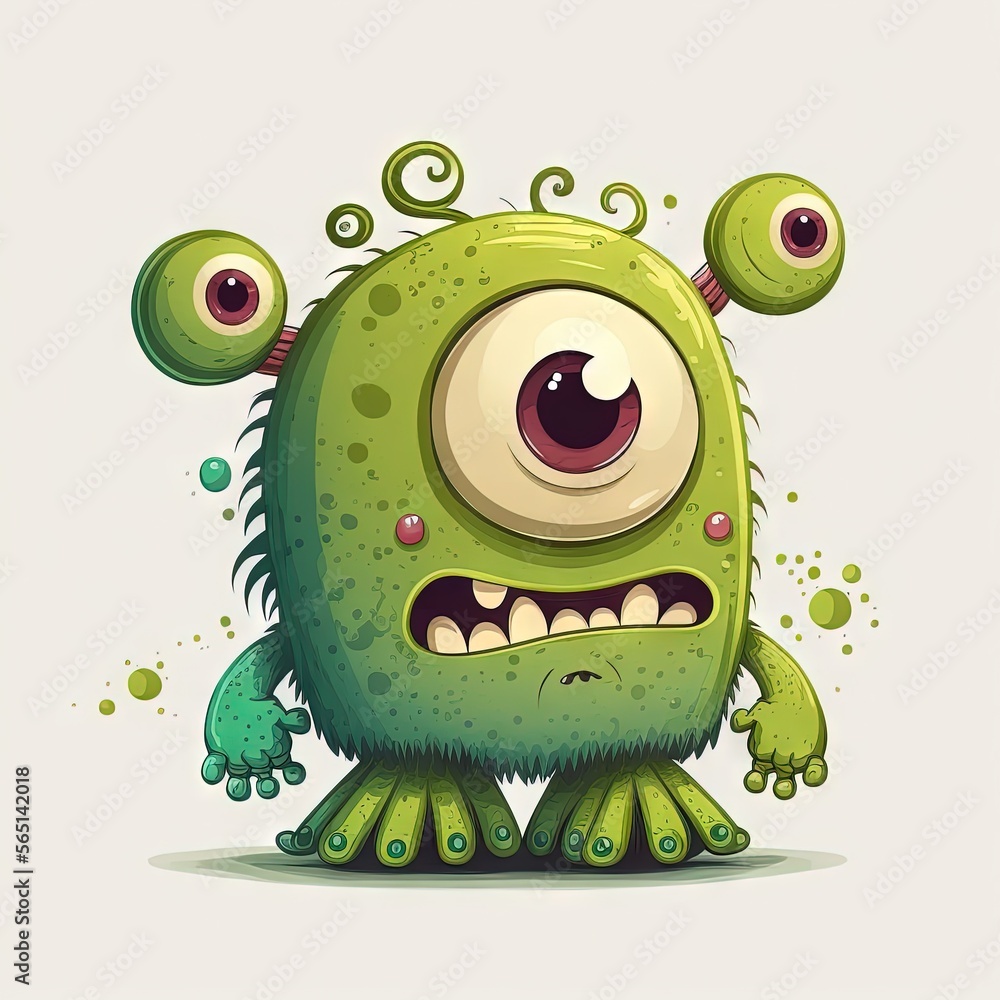 a green monster with big eyes and a long nose with a worm in its mouth ...