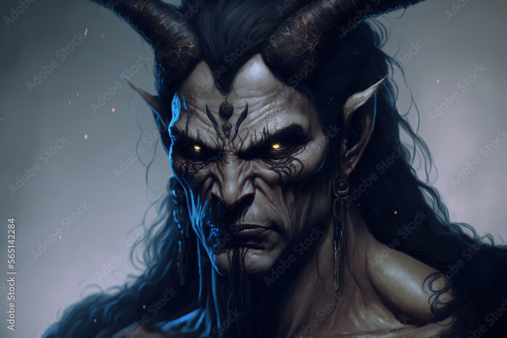 a digital painting of a demon with large horns, fantasy art illustration  Stock Illustration | Adobe Stock
