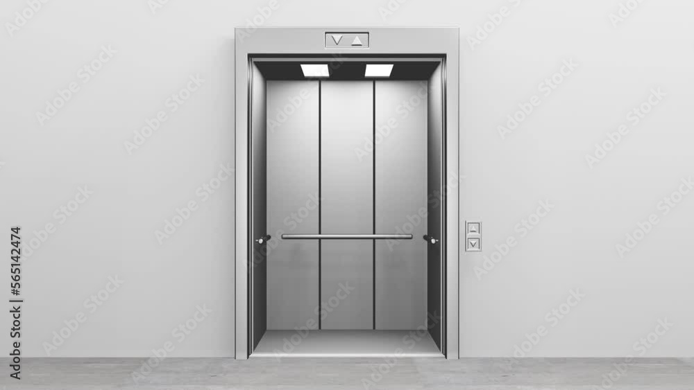 Opening and closing animation of modern elevator doors. Modern empty
