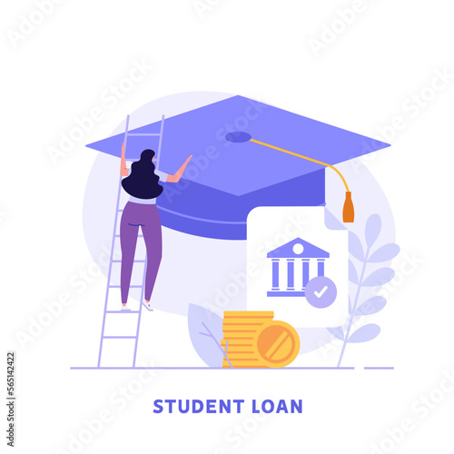 Students investing money in education. People pay tuition fee in university. Student taking education loan in bank. Concept of student loan  education credit  paid training. Vector illustration