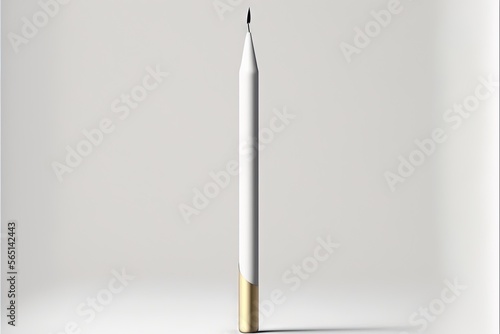  a white and gold pen with a black tip on a white background with a shadow of a pencil in the middle of the pen .  generative ai
