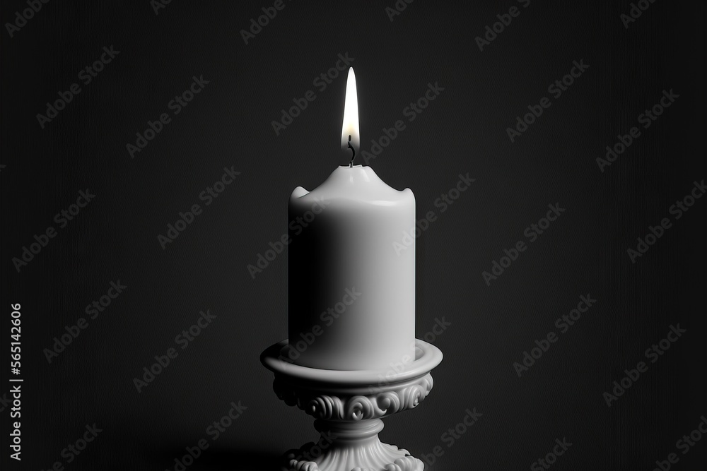 a white candle is lit on a black background with a white pedestal and a black background behind it is a black background with a white candle. generative ai a white candle is lit on a black background with a white pedestal and a black background behind it is a black background with a white candle. generative ai