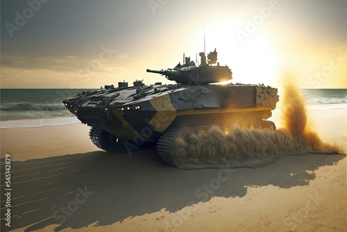 amphibious vehicle on beach - generative photo