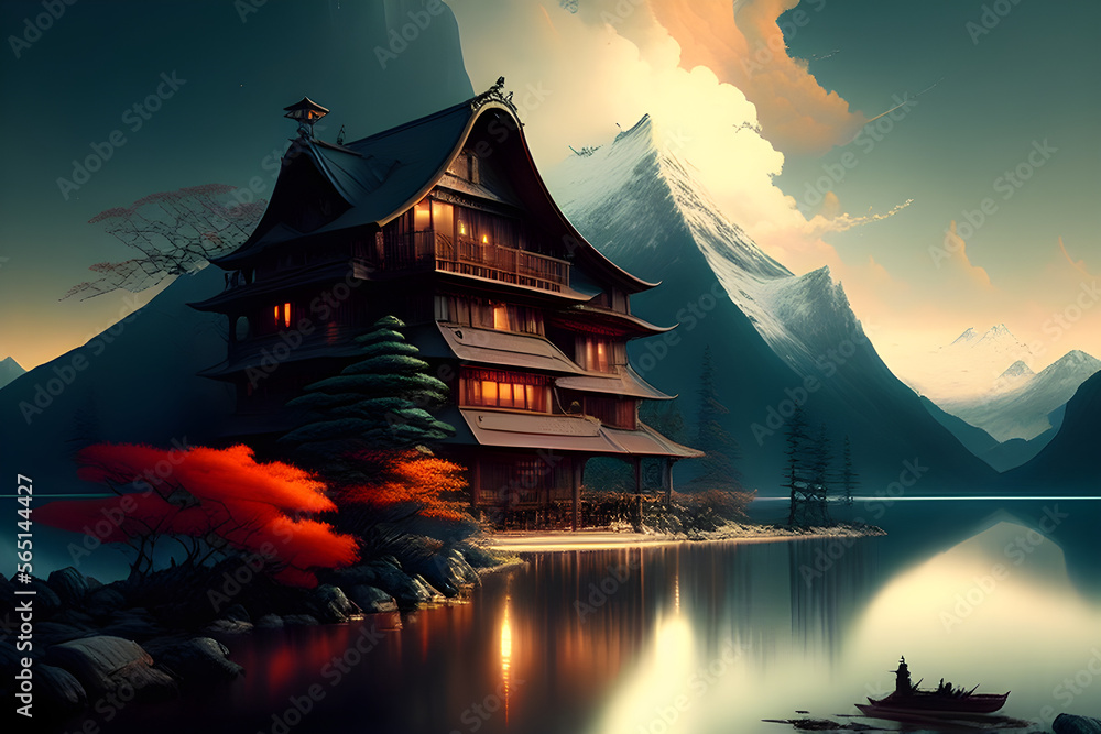 Obraz premium Japanese temple at night