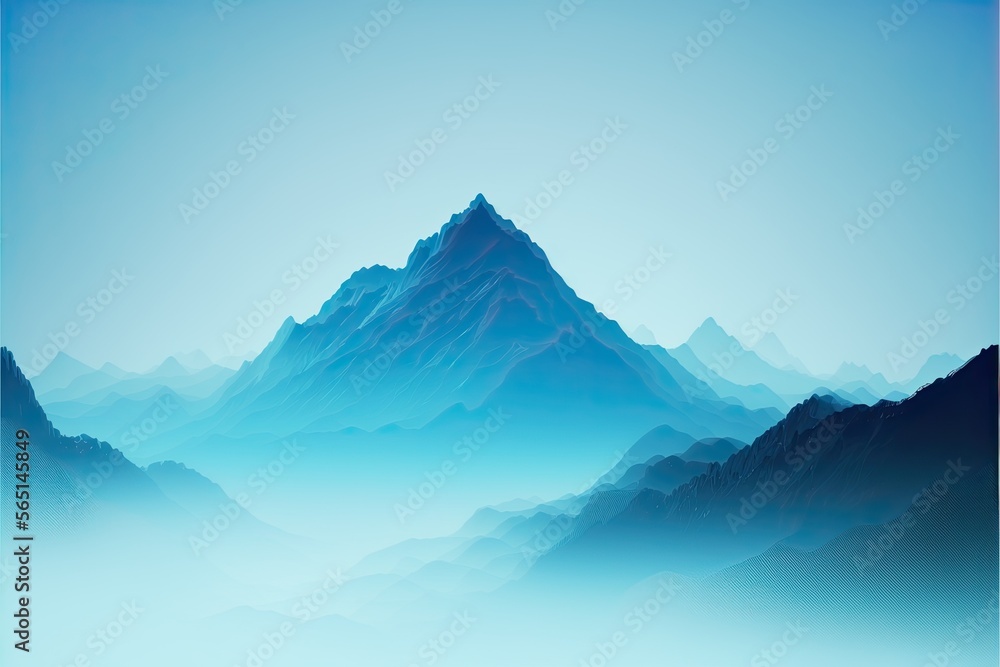 Nature Blue Sky Fog Mountain Background. Generative AI.