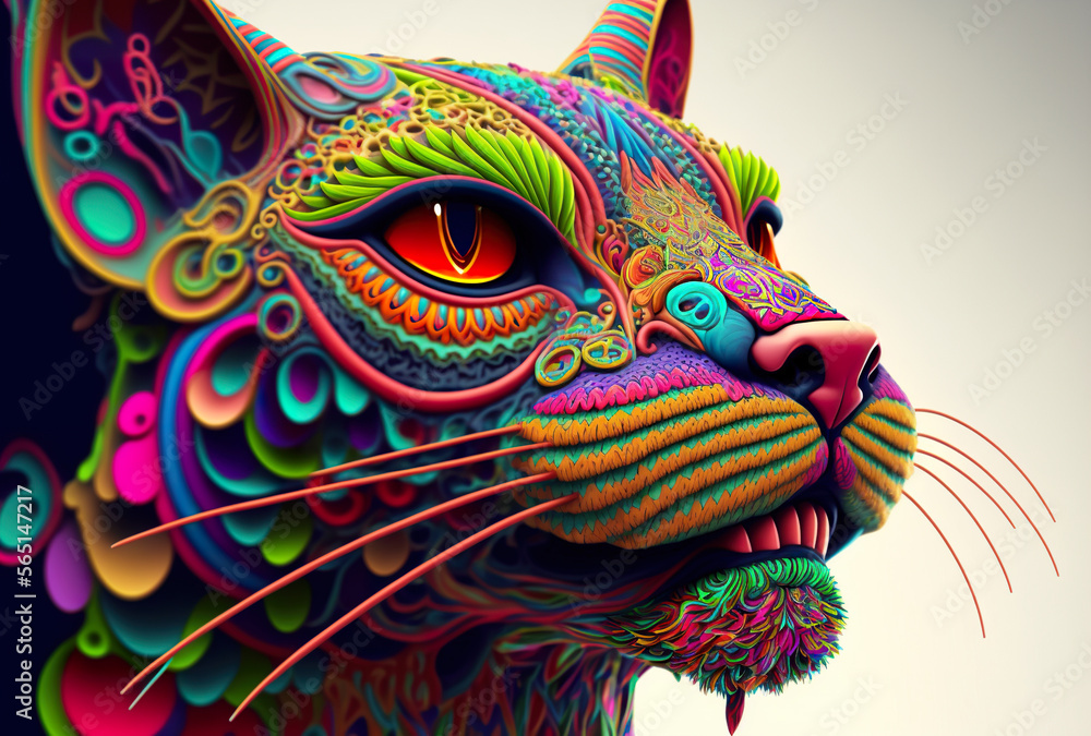 Psychedelic Cat. Generated by Midjourney AI