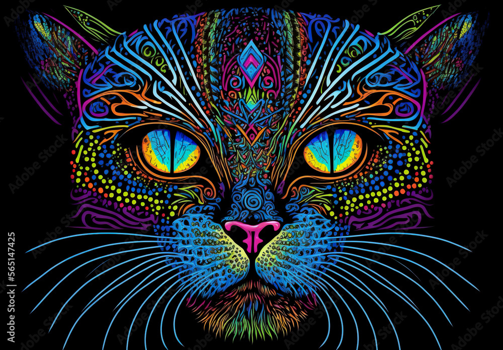 Psychedelic Cat. Generated by Midjourney AI Psychedelic Cat. Generated by Midjourney AI