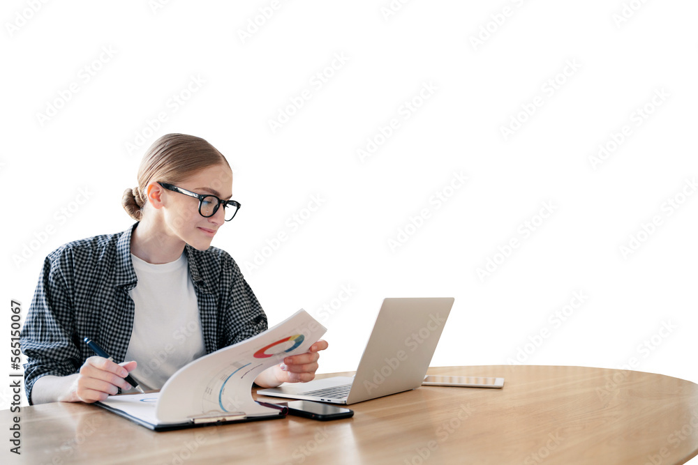 Female freelancer working office workplace using laptop computer ...