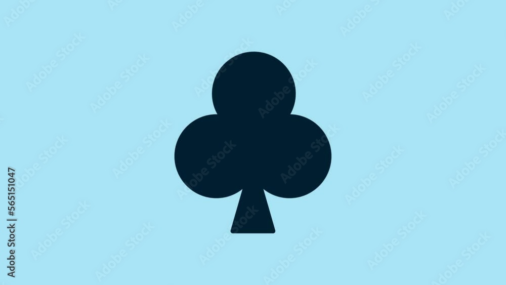Blue Playing card with clubs symbol icon isolated on blue background. Casino gambling. 4K Video motion graphic animation Blue Playing card with clubs symbol icon isolated on blue background. Casino gambling. 4K Video motion graphic animation