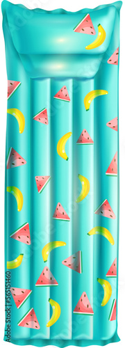 Swimming bed. Realistic inflatable summer beach mattress