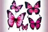  a group of pink butterflies flying in the air with a white background and a pink frame around them with a pink border around the edges.  generative ai