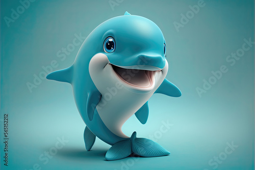 Fototapeta Cute 3D Cartoon dolphin character. Generative AI