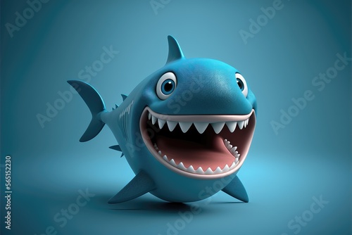 Cute 3D Cartoon shark character. Generative AI