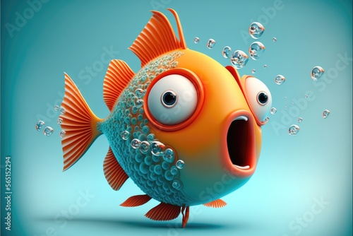 Cute 3D Cartoon fish character. Generative AI