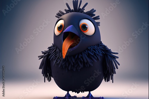 Cute 3D Cartoon raven character. Generative AI