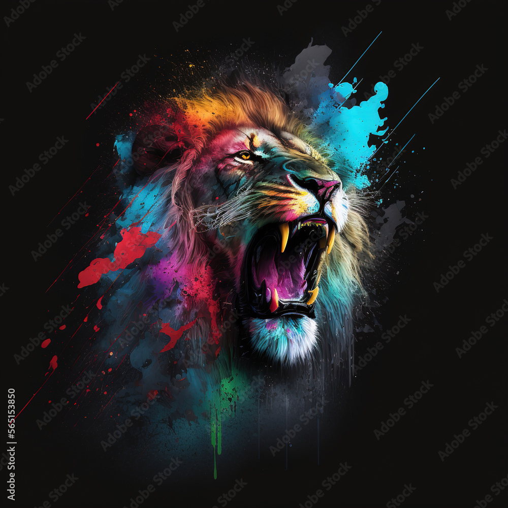 lion head color splash illustration Stock Illustration | Adobe Stock