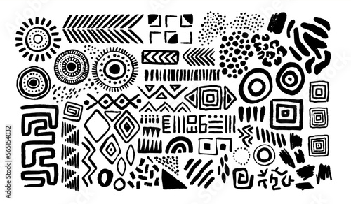Fotografia, Obraz Abstract black and white african art shapes collection, tribal doodle decoration set