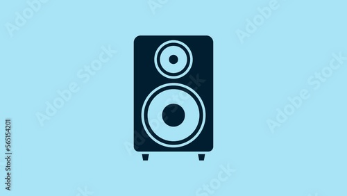 Blue Stereo speaker icon isolated on blue background. Sound system speakers. Music icon. Musical column speaker bass equipment. 4K Video motion graphic animation