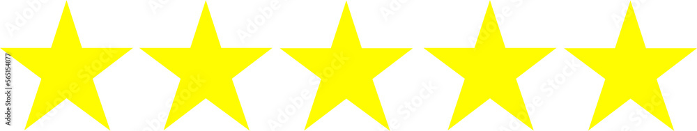 Perfect 36 degree 5 pointed geometric stars in row of 5. Solid yellow stars isolated with transparent alpha channel background Perfect 36 degree 5 pointed geometric stars in row of 5. Solid yellow stars isolated with transparent alpha channel background