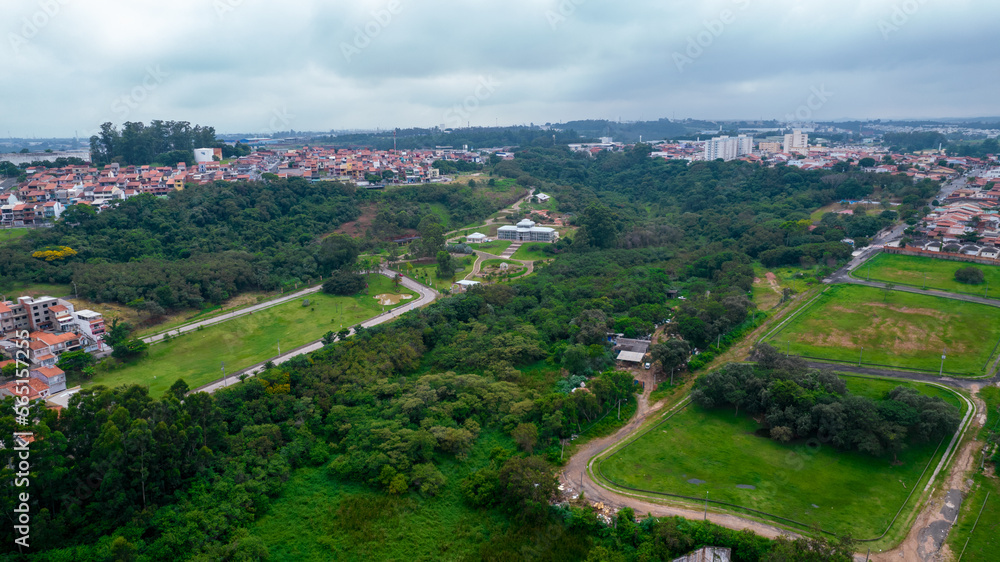 Aerial view of Parque das Águas in Sorocaba, Brazil.