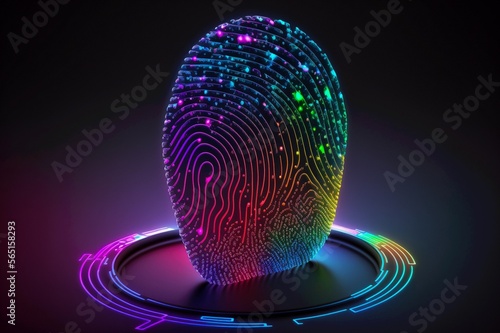 Digital fingerprint scanning verification process. Future security technology against digital cyber crime. Generative AI.