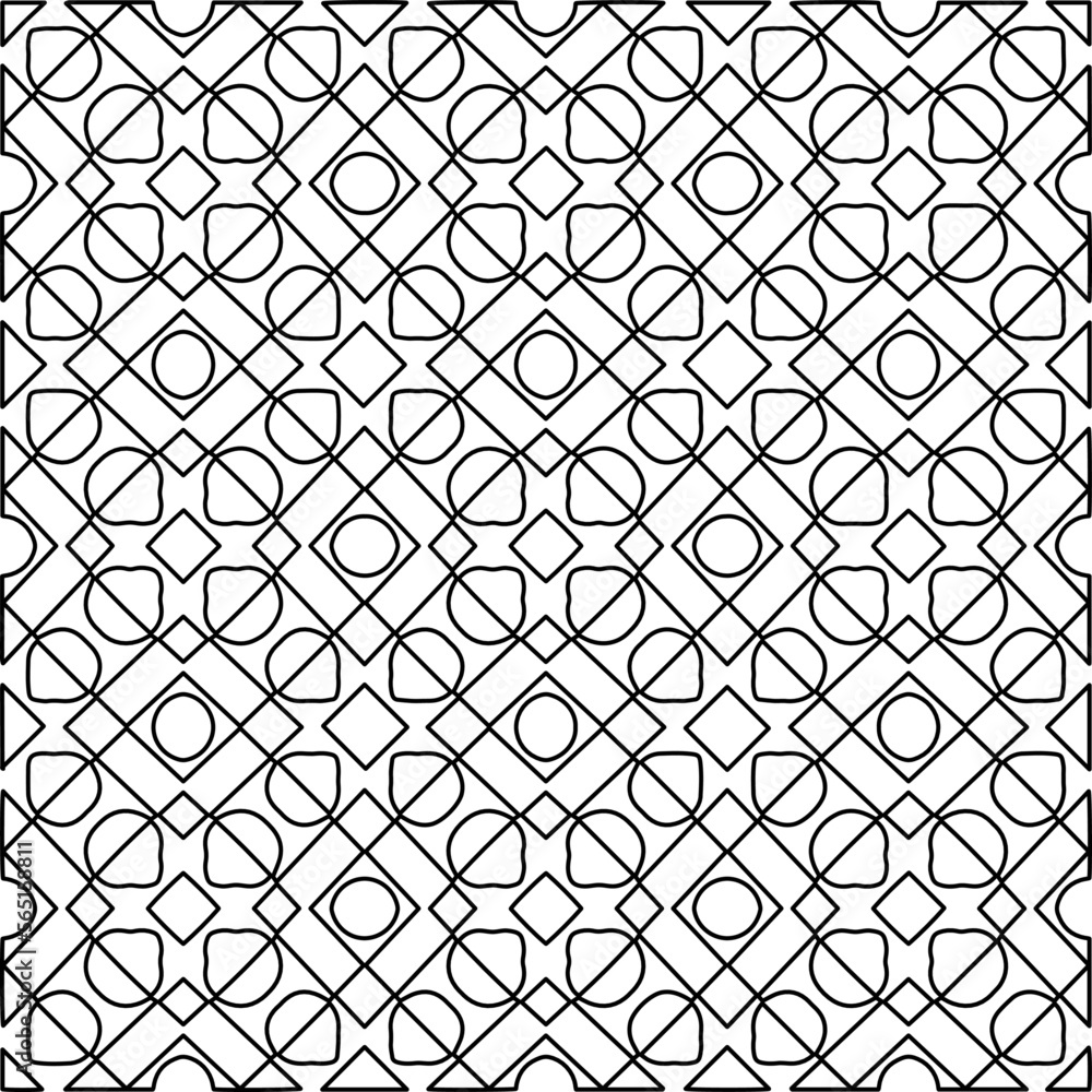 Fototapeta premium Stylish texture with figures from lines. Abstract geometric black and white pattern for web page, textures, card, poster, fabric, textile. Monochrome graphic repeating design. 