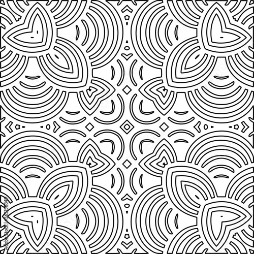 Stylish texture with figures from lines.
Abstract geometric black and white pattern for web page, textures, card, poster, fabric, textile. Monochrome graphic repeating design. 