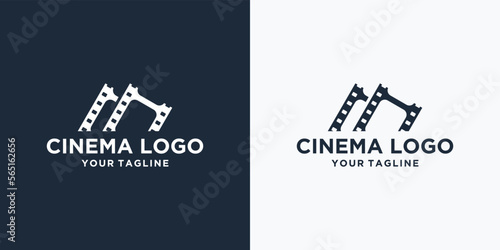 cinema film strips double clip logo. abstract cinema logo concept vector template.