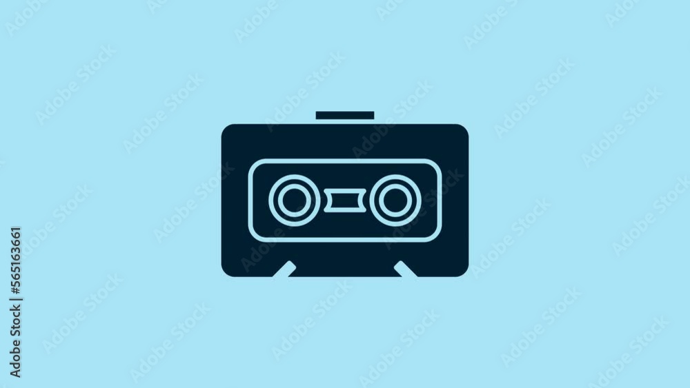 Blue Retro audio cassette tape icon isolated on blue background. 4K Video motion graphic animation Blue Retro audio cassette tape icon isolated on blue background. 4K Video motion graphic animation