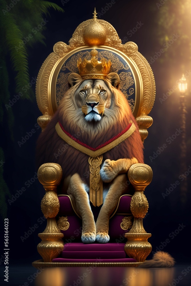 Lion sitting on throne wearing king costume Ai Generated Stock ...