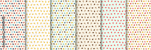 Colorful coffee and tea cups. Seamless patterns set in retro colors