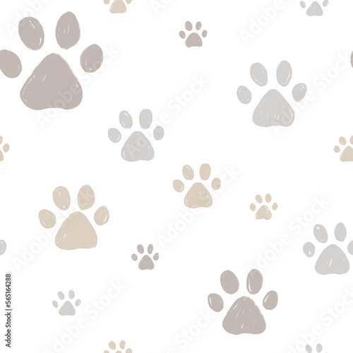 Paws seamless pattern. Muted colors animal pattern. Hand drawn animal footprints print