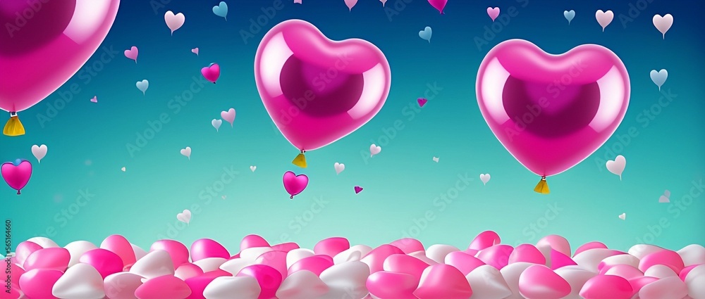 Valentine's Day Gift Boxes and Heart-Shaped Balloon Floating in the Sky - Paper Art Style | Create social media posts, and posters to promote romantic events