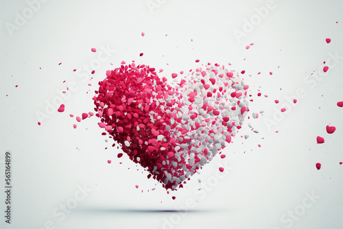 Forma di cuore astratta su sfondo bianco composta da petali rossi, bianchi e rosa generata dall'AI photo