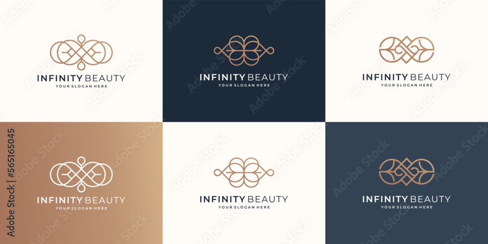 set of Infinity beauty minimalist logo design. logo for cosmetic, skin care, beauty, feminine design