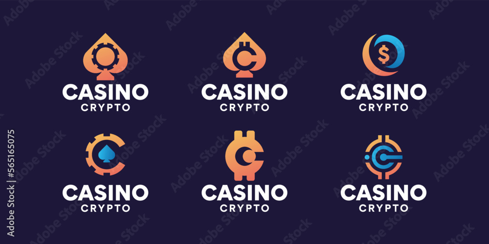 set of casino Cryptocurrency logo. casino chip coin logo icon. Poker and crypto logo collection.