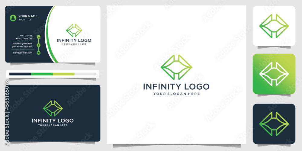 geometric Infinity logo with line art style and business card design template outline color gradient