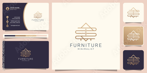 minimalist furniture logo inspiration. creative interior line design with business card template.