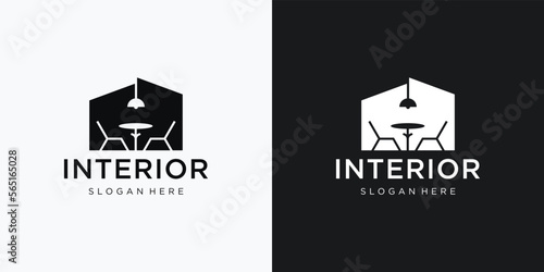 Interior room logo, furniture gallery logo design house light bulb negative space concept.