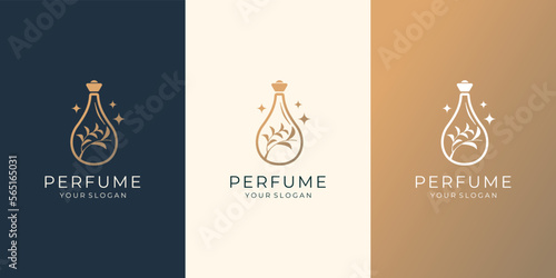 set of elegant bottle perfume logo template. logo for cosmetic, beauty, salon, product, skin care.