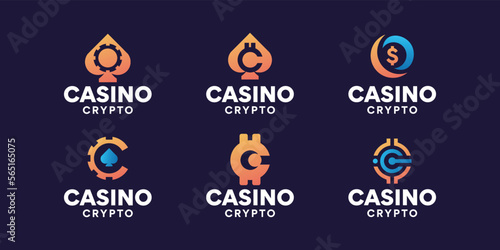 set of casino Cryptocurrency logo. casino chip coin logo icon. Poker and crypto logo collection.
