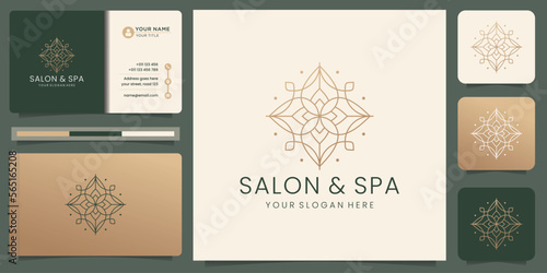 hand drawn geometric line salon and spa logo. feminine design, icon and business card template