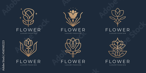 flower rose line set logo design template. abstract beauty flower floral logo inspiration.