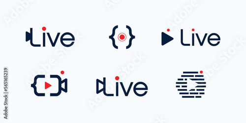 Live streaming icon set. Live broadcasting buttons and symbols. Set of online stream icons.